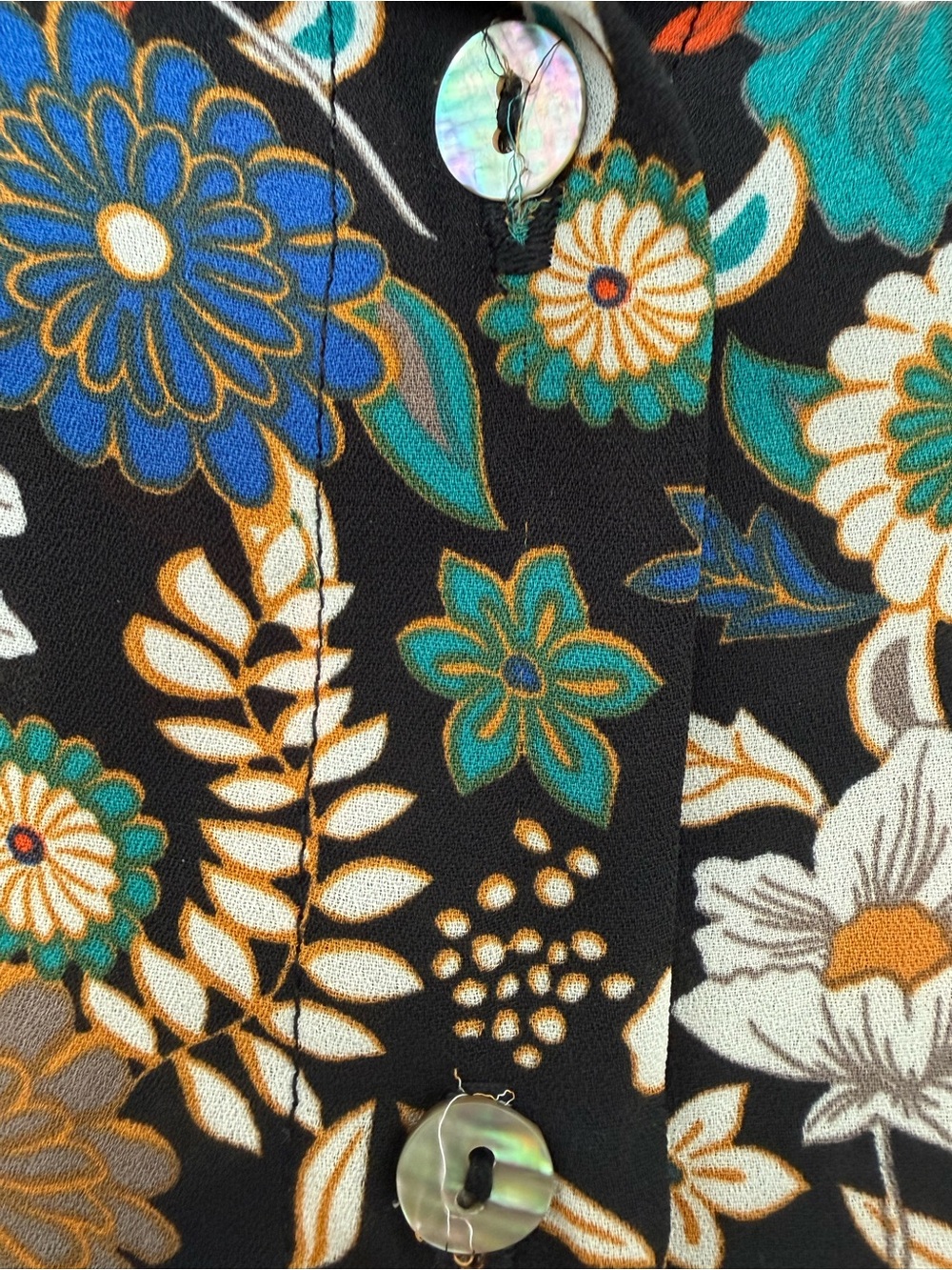 Chenault Floral Print Long Sleeve Button Front Blouse Top Black Colorful XL - Picture 6 of 14